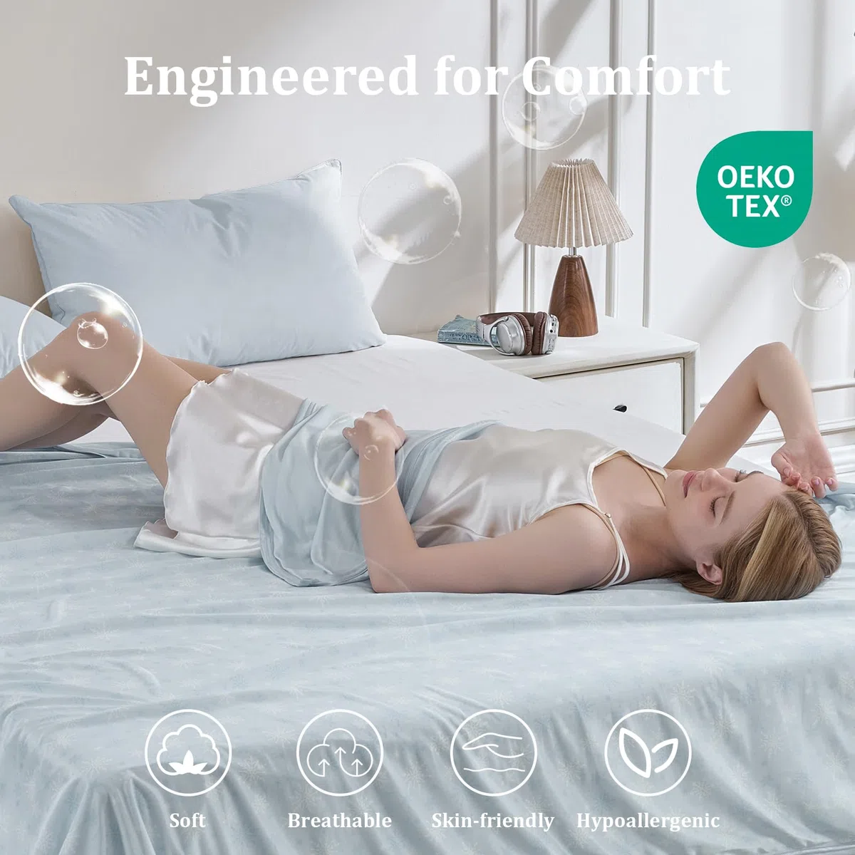 CHOSHOME Coperta Estiva Matrimoniale 150x200CM con Arc-Chill Coperta Letto in Fibra di Raffreddamento Q-Max=0,42 Coperta Rinfrescante Coperte Divano Anti Statico 2 Lati Allevia Sudore Fiocco di neve