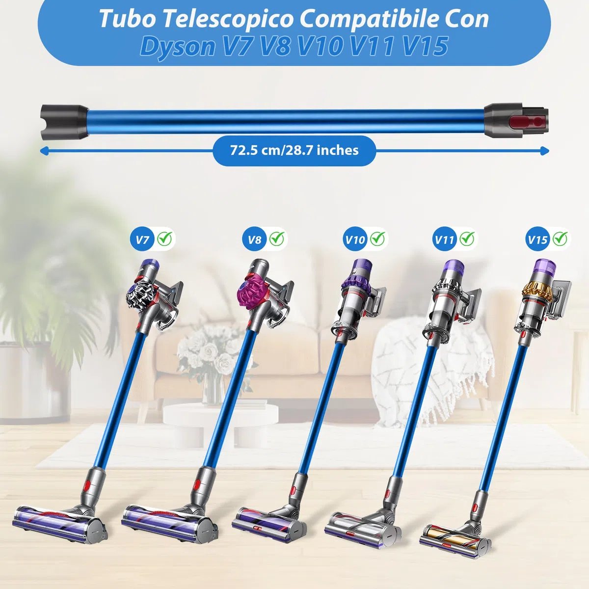 Tubo Telescopico Compatibile con Dyson V7 V8 V10 V11 V15, Tubo di Prolunga Rigido per Dyson V11, Tubo di Aspirazione con Attacco Rapido per Aspirapolvere Dyson con Due 2 in 1 Spazzole, Blu