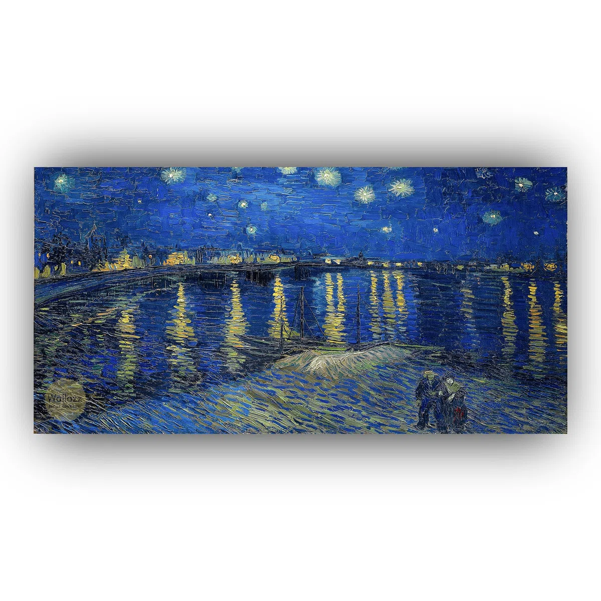 Wallazz Quadri Moderni Soggiorno Riproduzione Quadri famosi su tela - 100% Made in Italy - Vincent Van Gogh Notte Stellata sul Rodano - Quadro Camera da Letto - Qualità Artigianale - 50x70cm