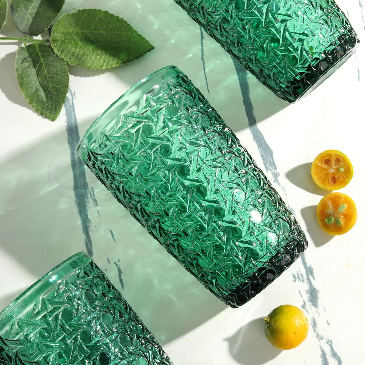 Joeyan Verde Bicchieri Acqua Vetro,Impilabile Colorati Long Drink Tumbler Highball Vetro per Succhi Bevande Cocktail caffè,380 ml,Set da 4 Pezzi,Lavabile in Lavastoviglie