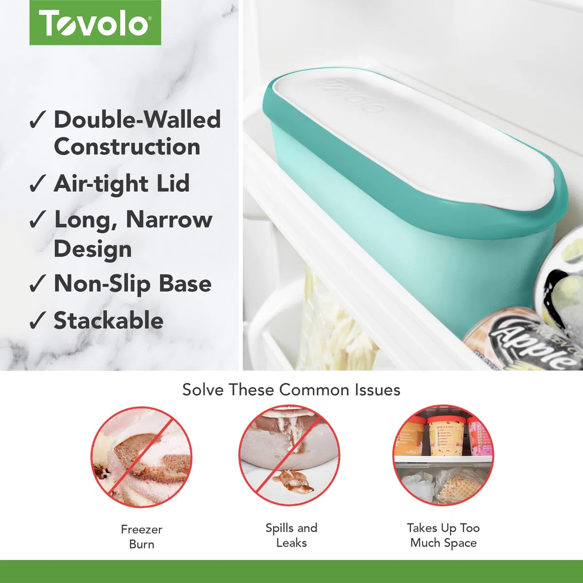 Tovolo Glide-A-Scoop - Vaschetta per gelato riutilizzabile, Tropical Breeze, ermetico, senza BPA, per gelato fatto in casa, compatta, lavabile in lavastoviglie (1,5 litri)