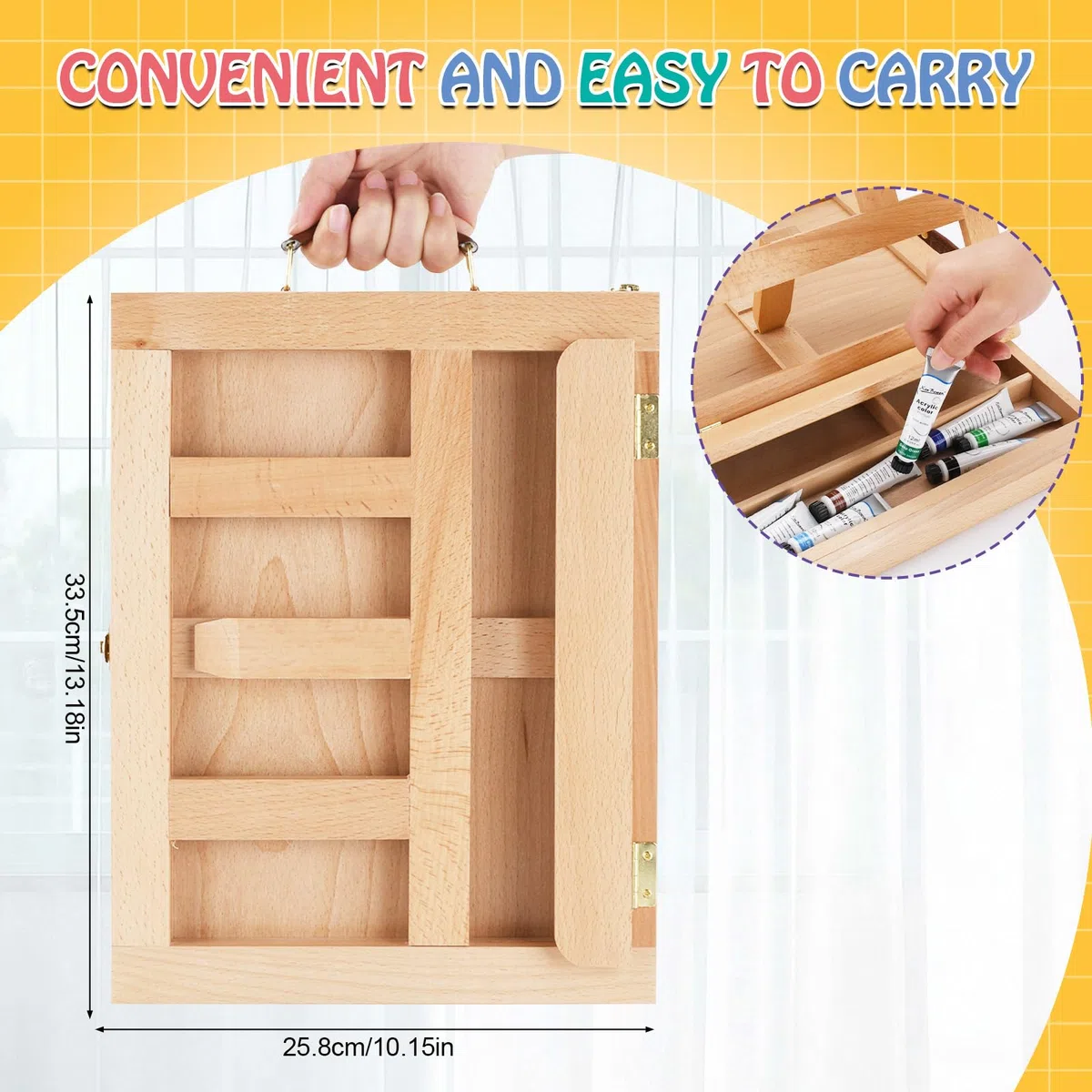 USHOP Cavalletto Pittura,Cavalletto da Tavolo,Set di pittura acrilica da 24 pezzi,12 colori acrilici,5 pennelli,2*Spatola,Tavolozza Colori e Tela A4,per Professionisti e Hobbisti