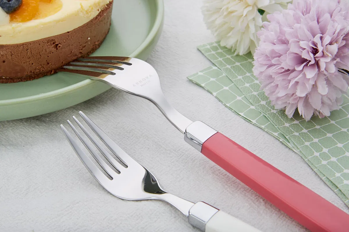 ANNOVA Set di posate in acciaio inox - Manici colorati - Forchette per la cena, forchette per l'insalata, coltelli da tavola, cucchiai e cucchiaini (mix, 20pieces)