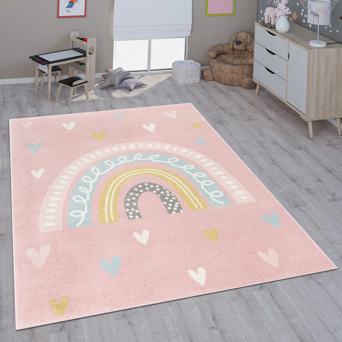 Paco Home Tappeto per bambini cameretta bambine bambini diversi motivi e dimensioni, Dimensione:80x150 cm, Colore:Rosa Bianco