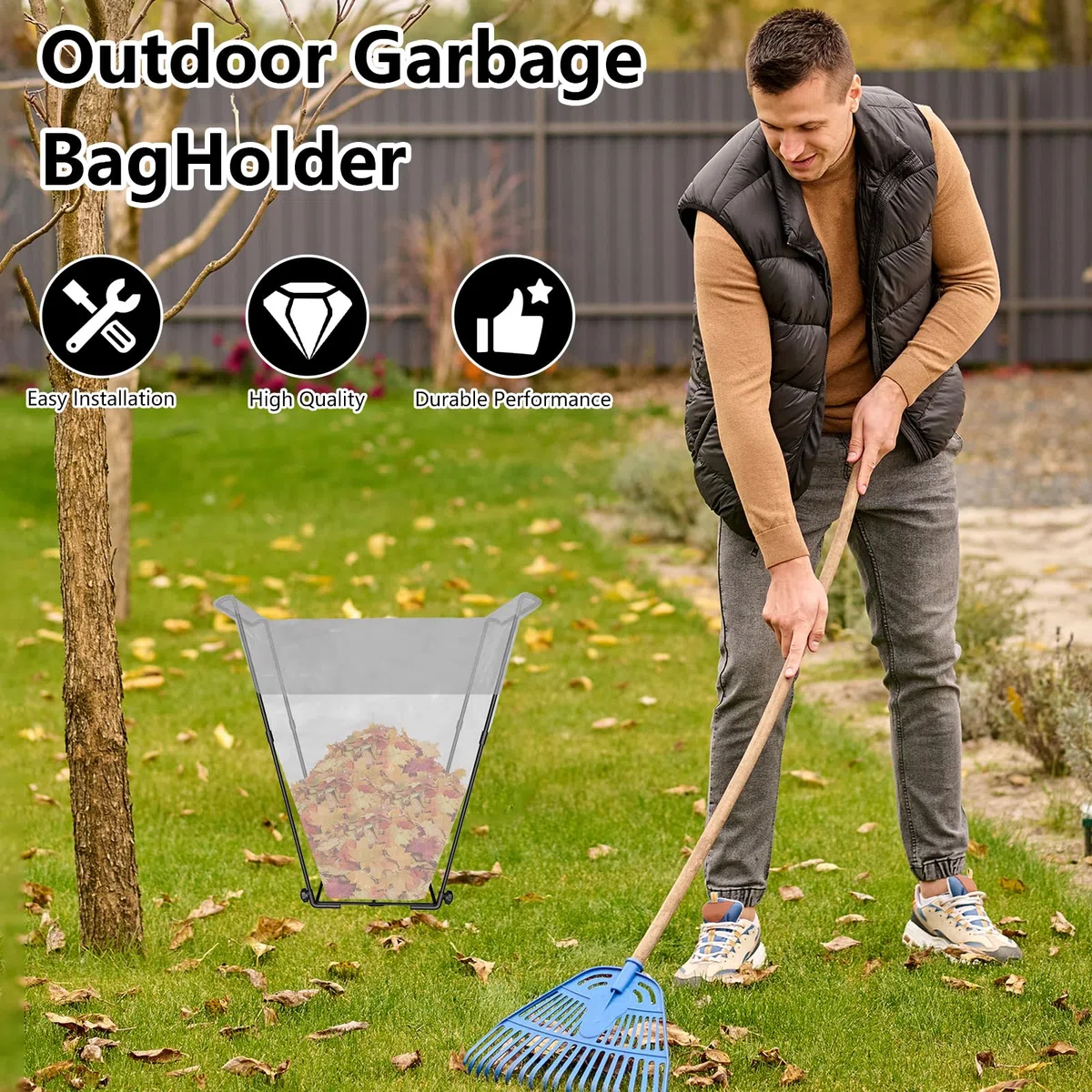 Porta Sacco della Spazzatura Giardino, 2 Pezzi Supporto per Sacchi della Spazzatura in Ferro Resistente Supporto per Telaio Multifunzionale per Sacco della Spazzatura per Campeggi