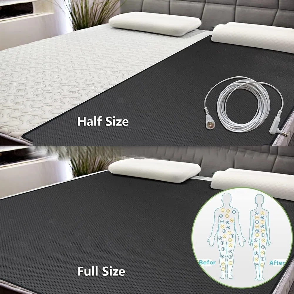 Telo di messa a terra per letto, per telo di messa a terra con rivestimento conduttivo in pelle poliuretanica, 68 x 180 cm, nero, include cavo di messa a terra da 4,5 m