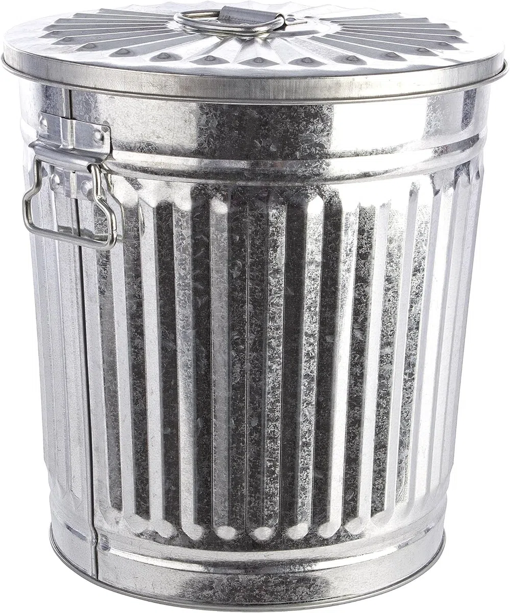Bidone per Rifiuti con Coperchio, Diametro 37 cm, Altezza 41 cm, in Zinco, Capienza 35 Litri, Cestino, Pattumiera per Immondizia, per Spazzatura, Bidone con Maniglie
