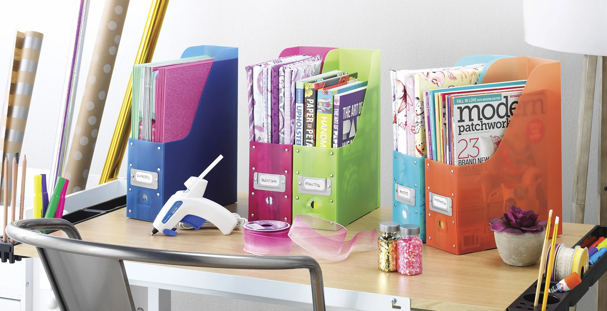 Whitmor Magazine Storage Desk Organizers-Black Conservazione, Metallo in Resina plastica, Assortiti, Set di 5, 5 unità