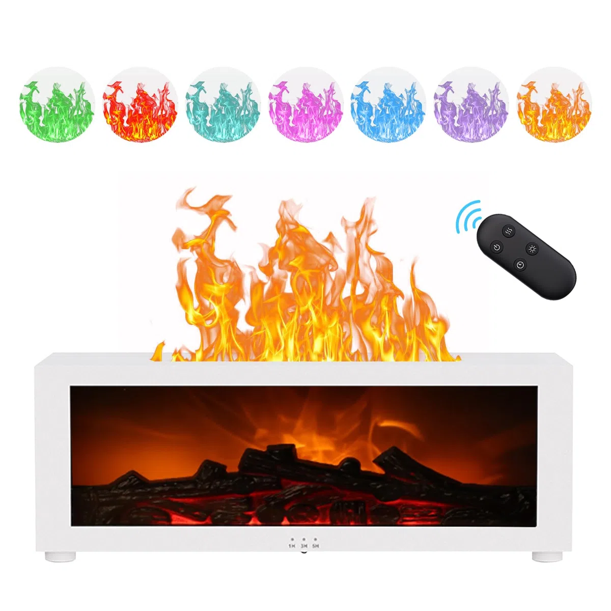 Diffusore di Oli Essenziali a Fiamma 3D, Umidificatore con Luce a Fiamma del Camino da 150ml con Timer, Protezione di Spegnimento Automatico, Luce Notturna LED a 7 Colori e Telecomando, Diffusore di