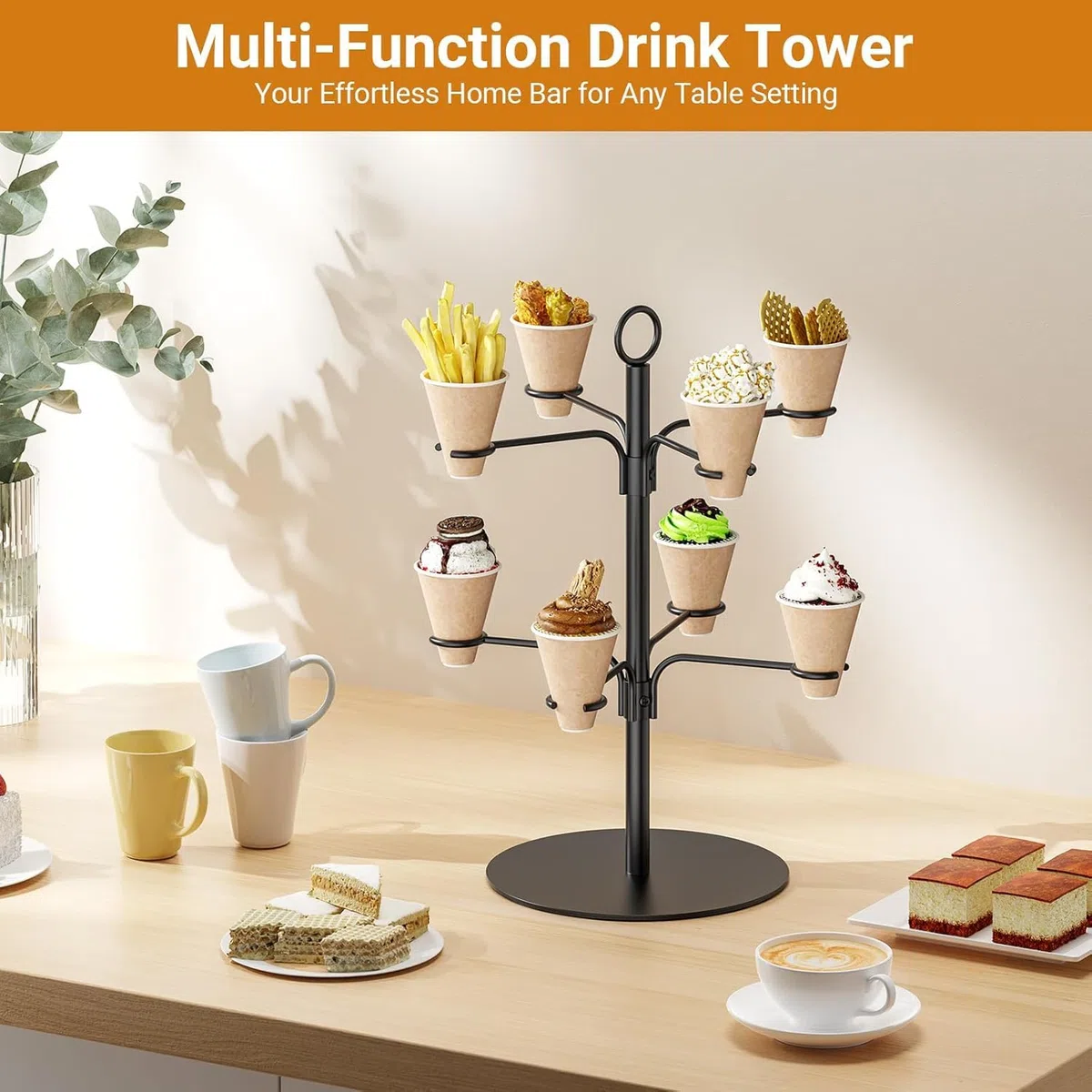 TJ.MOREE Bevande Torre per 8 bicchieri – Aperol Tree da portata per cocktail – Regalo di compleanno per donne, Aperol, aperitivo rosa, supporto per alberi da cocktail, torre di champagne (nero)