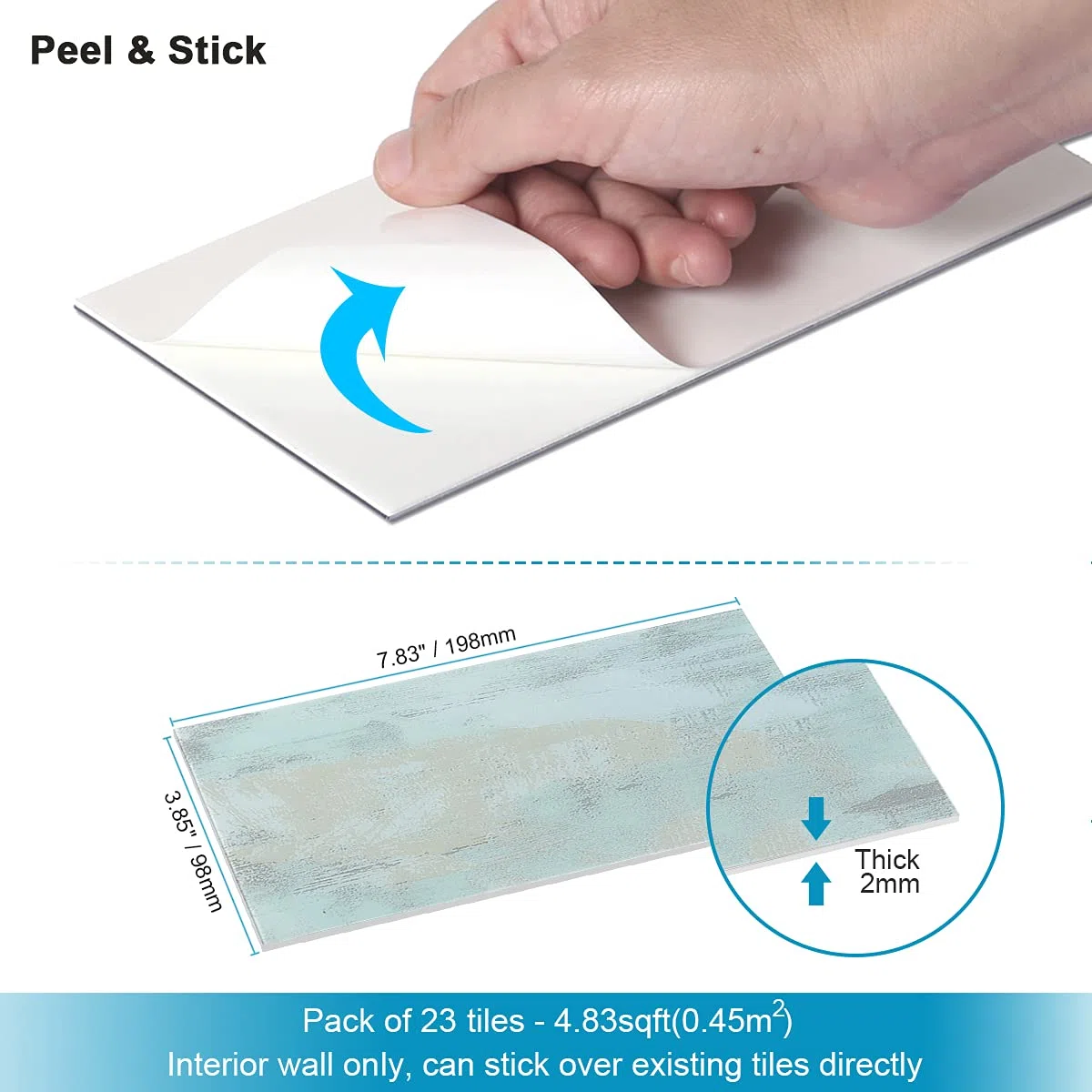 BeNice Piastrelle adesive per cucina, piastrelle autoadesive per bagno, impermeabili, piastrelle in marmo (23 pezzi, blu)