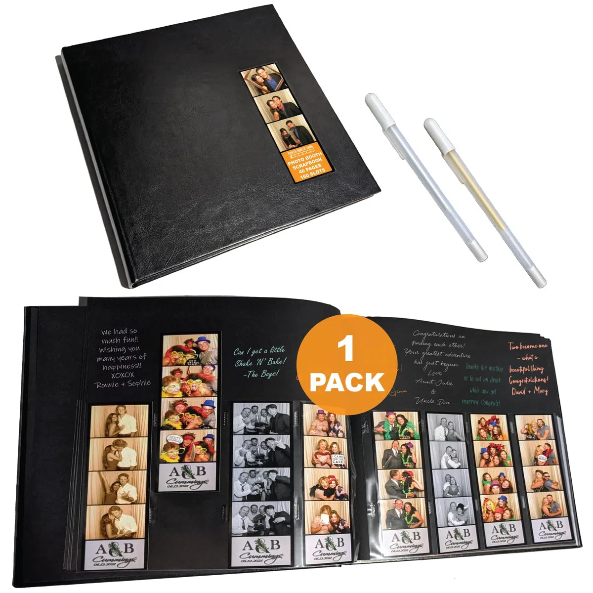Album per album di ritagli, con copertina in pelle, 40 pagine nere, 5,1 x 15,2 cm, ideale per matrimoni, lauree, foto anniversario
