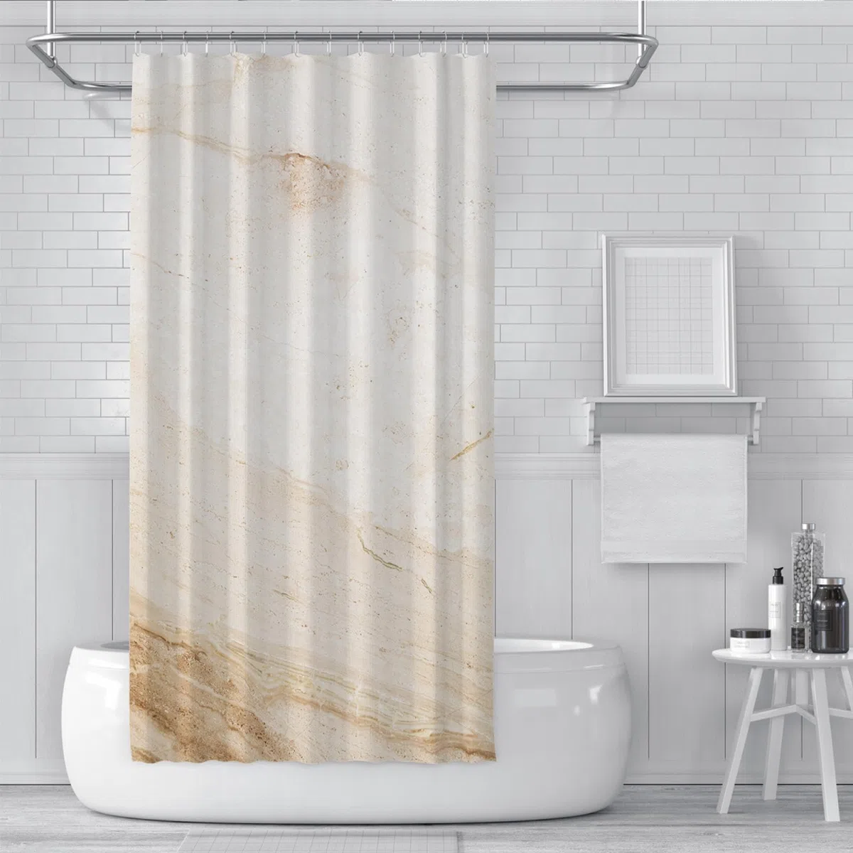 Tende Da doccia Beige Pulito Luminoso Minimalista Arredo Da Bagno Protezione Della Privacy Pratiche Tende Da doccia Con Ganci 150x180 cm