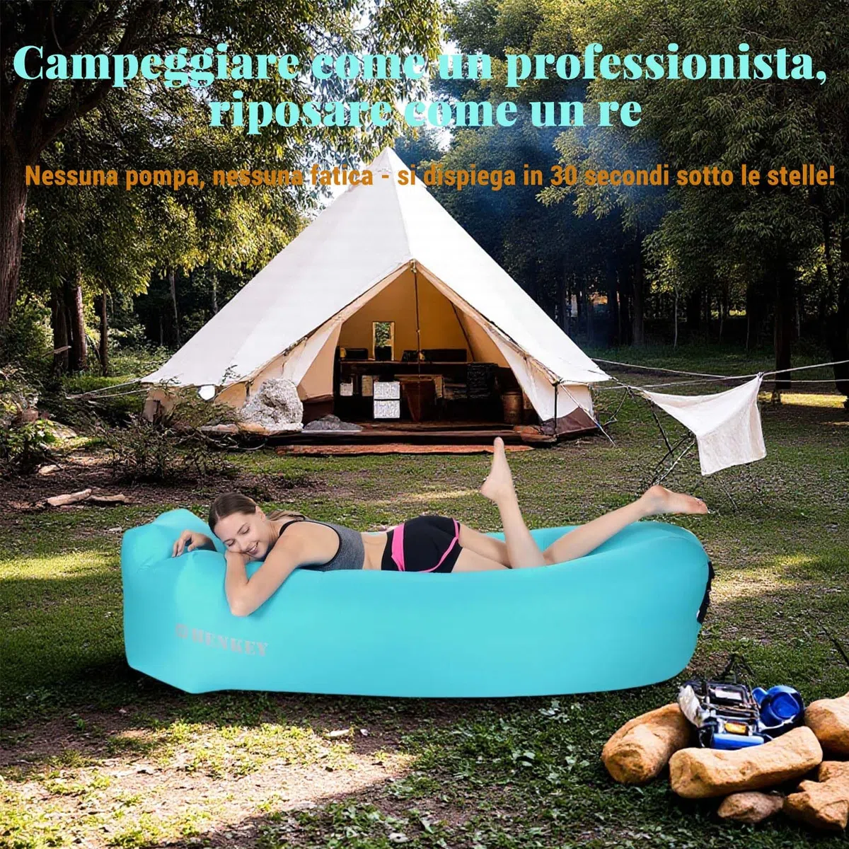 Divano Gonfiabile, Gocce di Divano Gonfiabile Air Lazy Bag, Hommock Portable Hommock e Air per Campeggio,Escursioni e Feste Sulla Spiaggia (Verde)