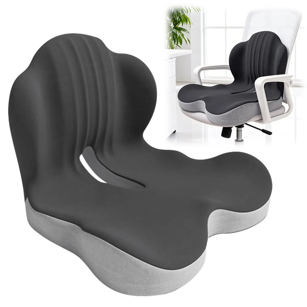 LOMUG Cuscino da seduta con schienale, in memory foam ortopedico con supporto per la schiena, ergonomico, per sedia da ufficio, auto, camion, sedia a rotelle, casa, ufficio, conducente a lungo raggio