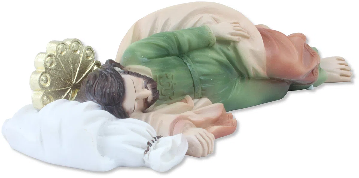 Proposte Religiose Statua San Giuseppe dormiente in Resina. Lungo cm 20. Dipinta a Mano.