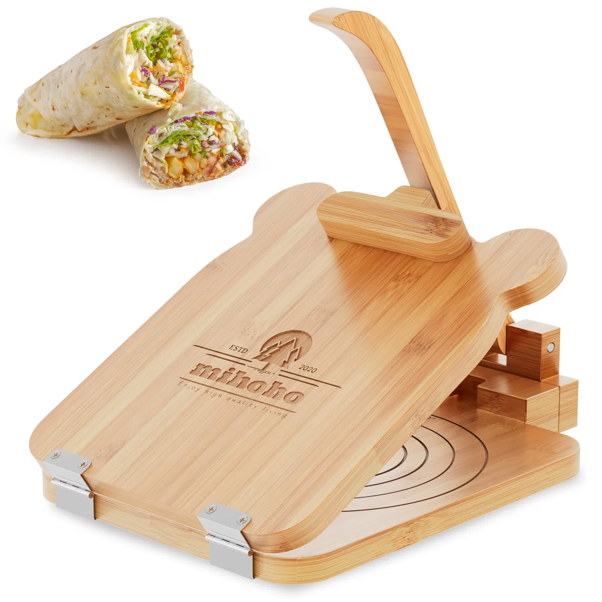 Mihoho Pressa per Tortillas in bambù da 10 in, pressa per Tortillas Messicana, pressa per Tortillas di Farina Fatta in casa per Tortillas messicane, roti, Burrito, Taco pataconera (Faggio)