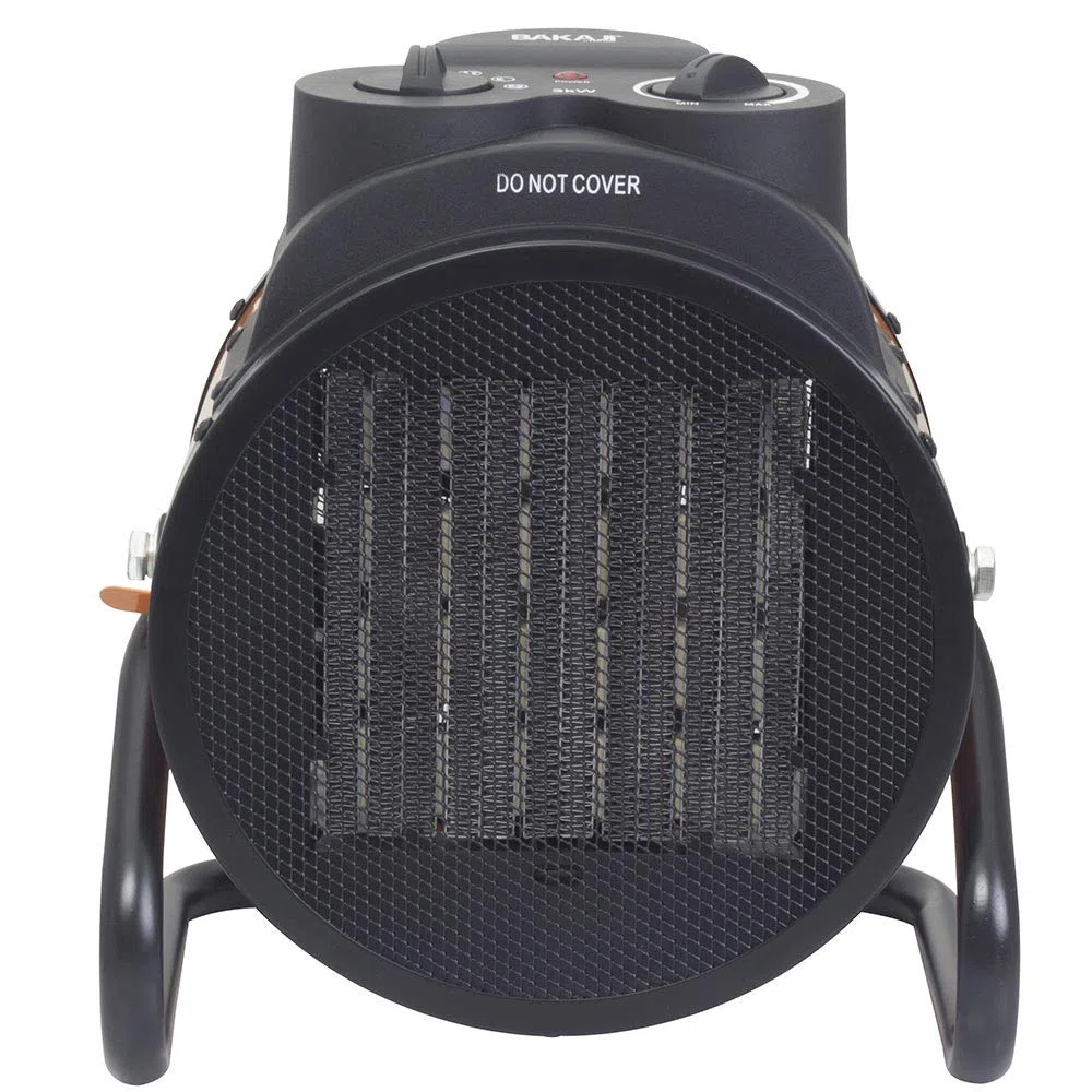 Bakaji Stufa Elettrica con Elementi Riscaldanti in Ceramica Termoventilatore Soffiante Industriale Potenza 3000W Termostato Regolabile Funzione Ventilatore Freddo Inclinazione Regolabile (3000 Watt)