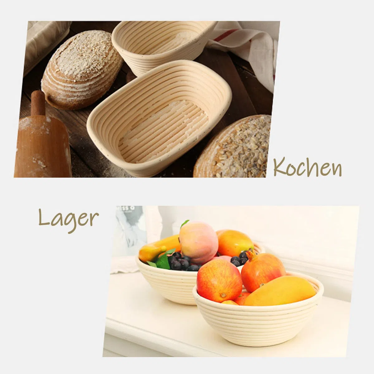 Cestino Ovale da Lievitazione per Pane,2 Pezzi 11 "Cesto in Rattan Naturale,750g di impasto,con Tela di Lino,asta mescolare farina,per impasto di pane,pizza e pasticceria,25x14x8cm