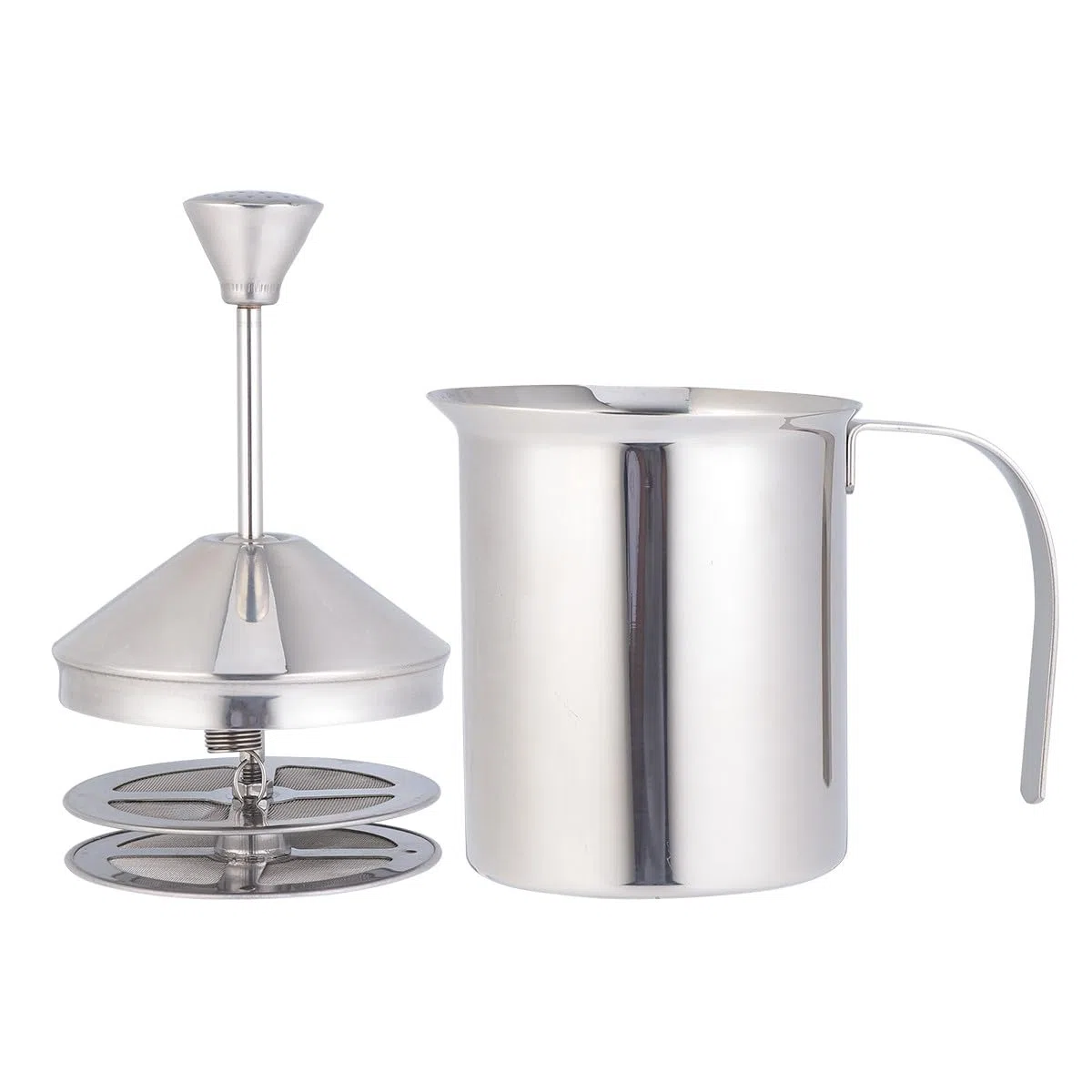 Angoily Montalatte Manuale a Molla in Acciaio Inox 400cc Filtro Doppio Strato, Utensile per Cappuccino e Schiuma di Latte per Uso Domestico e Bar