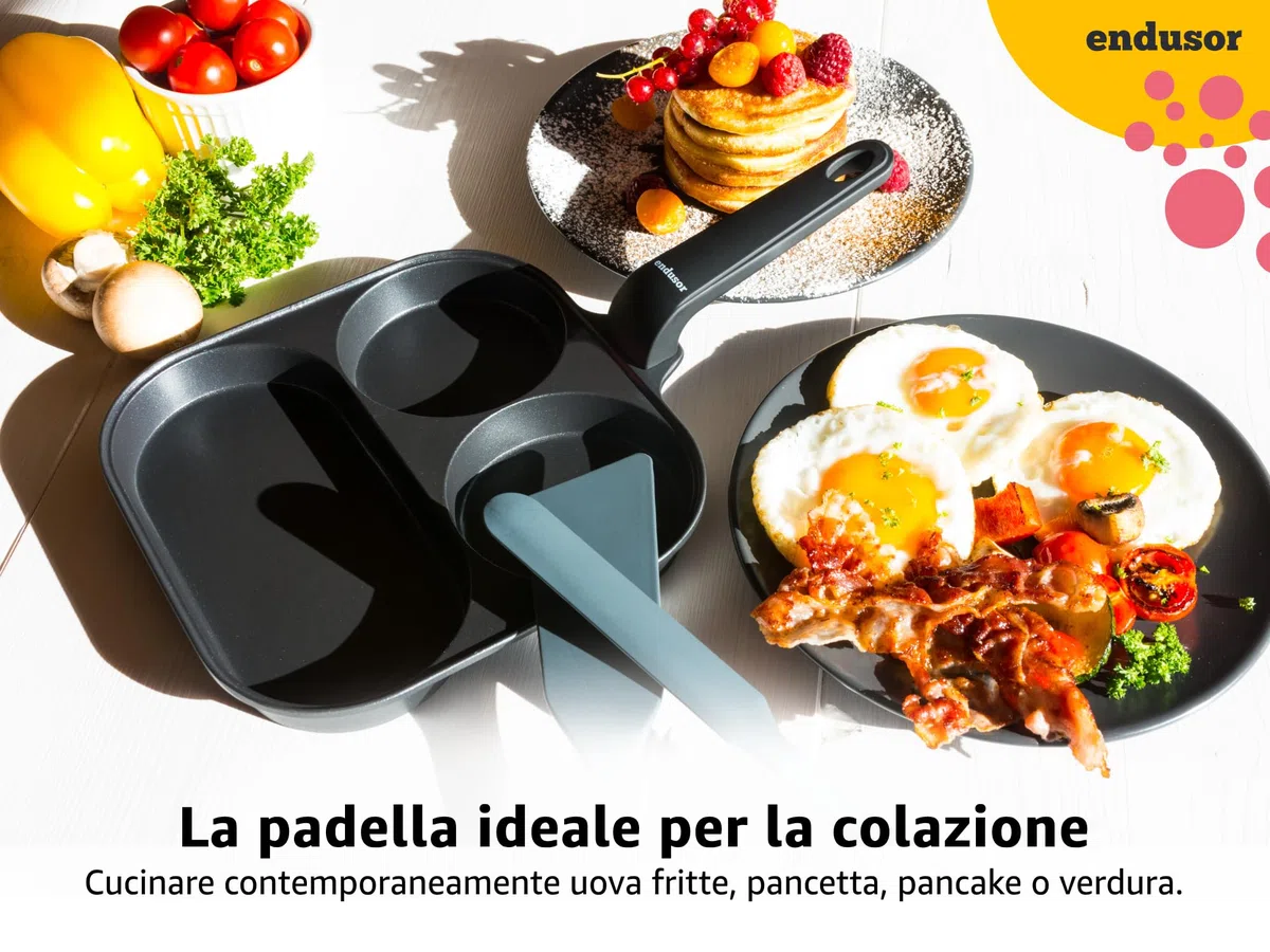 endusor Padella pancake uova bacon e verdure - 21cm padella per pancakes antiaderente con coperchio | Per Fornelli a Induzione Gas Ceramica Elettrici | Piastra Uova Frittata Muffin Bacon Burger