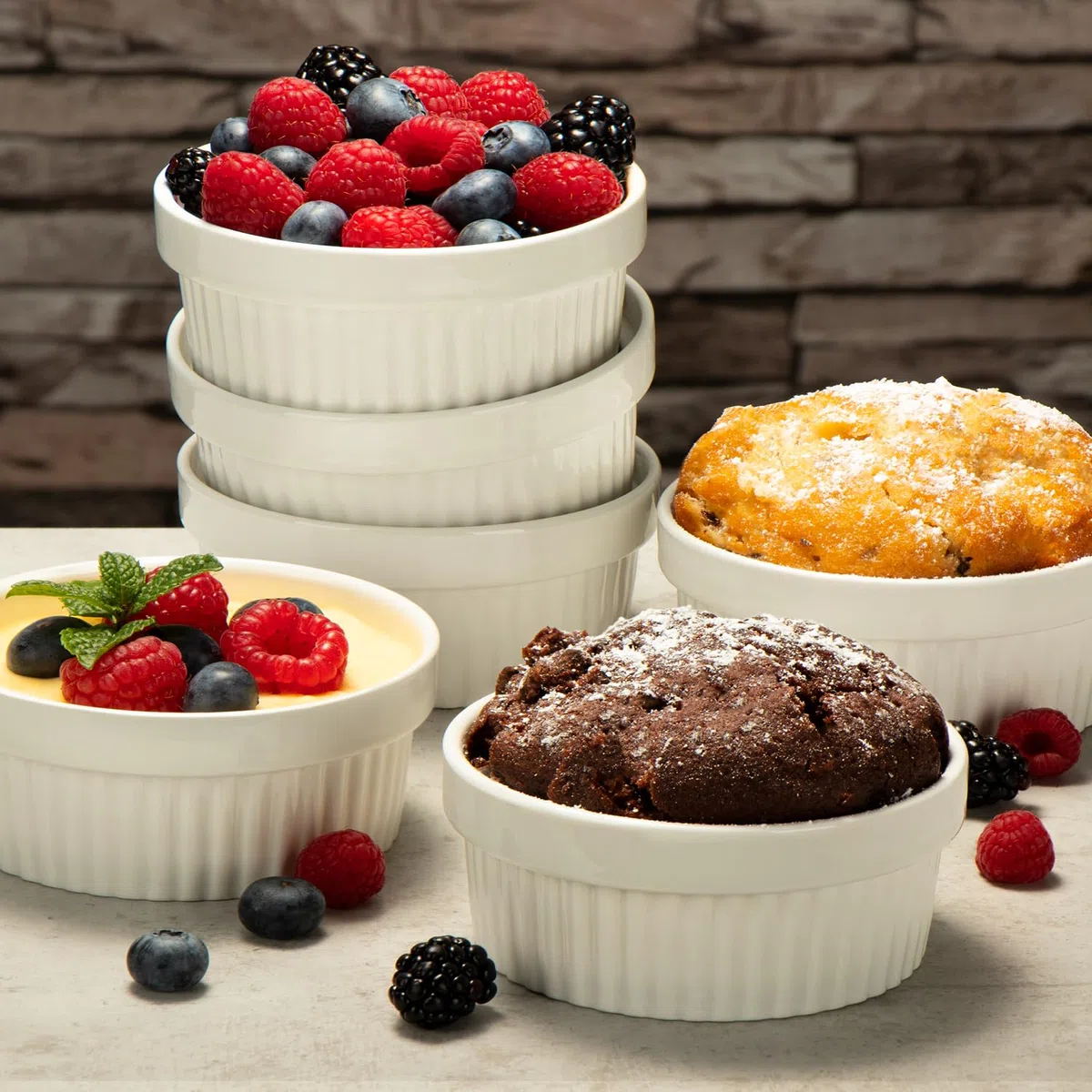 com-four® 12x Stampi per Soufflé - Ciotole in Ceramica per Creme Brulè - Stampi a Prova di Forno per Dolci e Pasticceria, Ragù - 200 ml - Bianco
