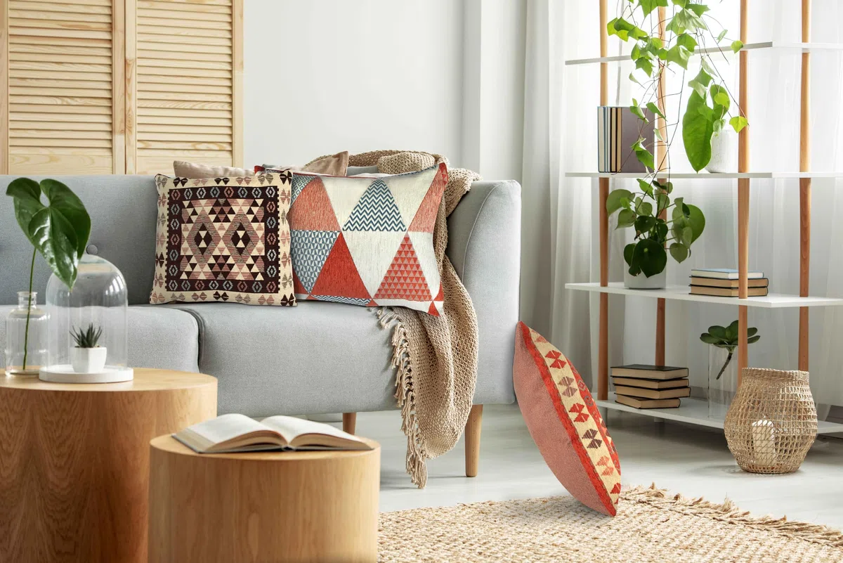 Floori Coppia Cuscini Arredo Jacquard Kilim Geometrici Quadrati 50x50 cm Sfoderabili Imbottiti Eleganti (Ruggine)