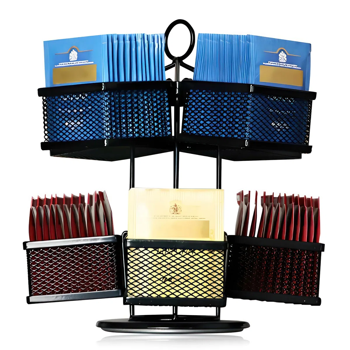Organizer da tè a 2 livelli con scomparti rimovibili, porta bustine da tè girevole per 80+ bustine da tè, contenitore in metallo per cucina/ufficio, salvaspazio ed elegante (nero)