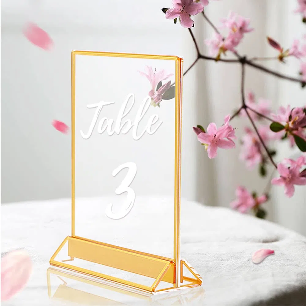 Porta-avvisi da tavolo A5 (6 Pezzi), Bordi Dorati e Supporto Verticale, Menu Tavolo a Doppia Facciate per i Numeri da Tavola del Matrimonio