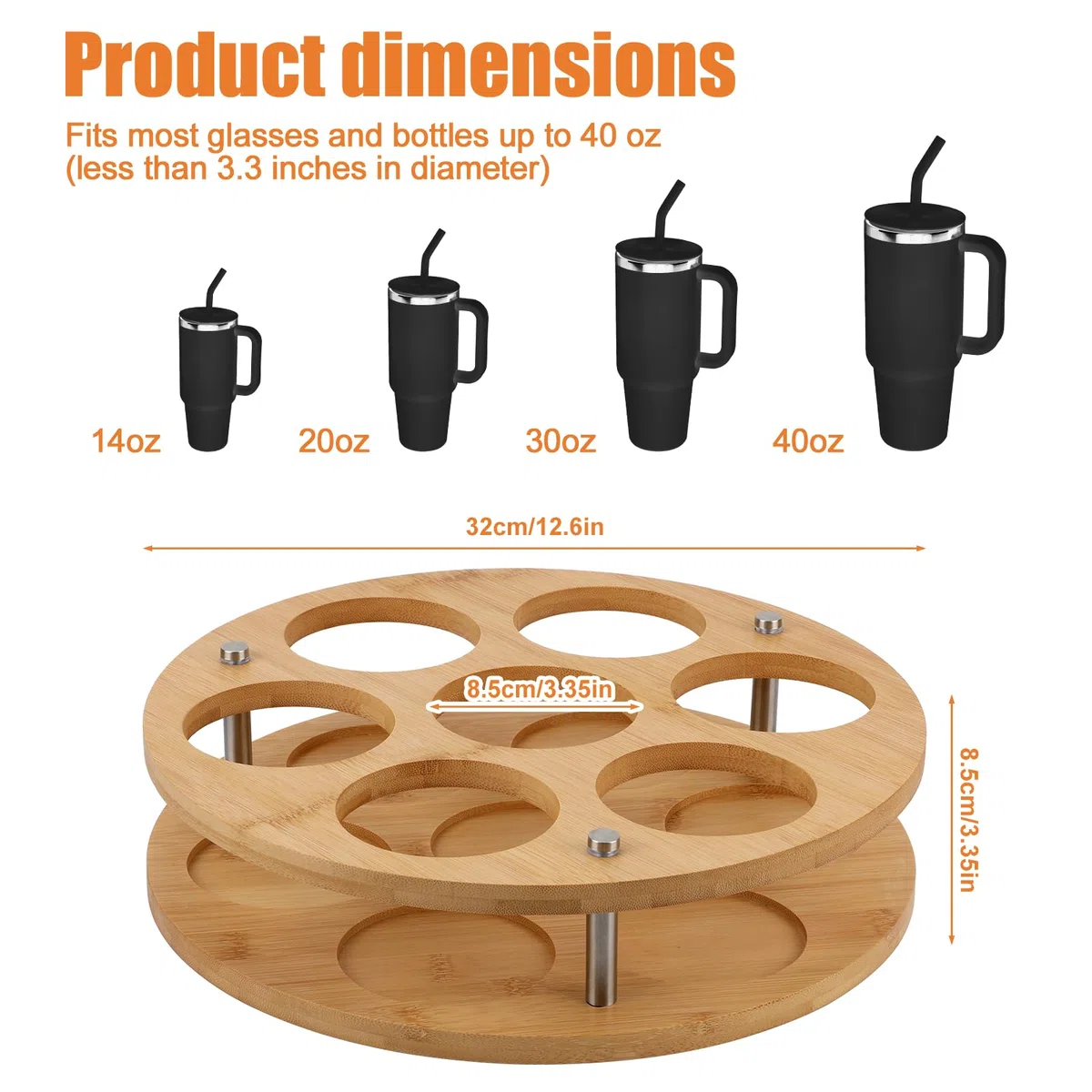 Organizzatore per Bottiglie d'Acqua, Organizer per Tazze in Legno Girevole per Stanley Cup Contenitore per Tazze per 7 Bottiglie con Design a Scanalatura Porta Tazze Stabile per Stanley