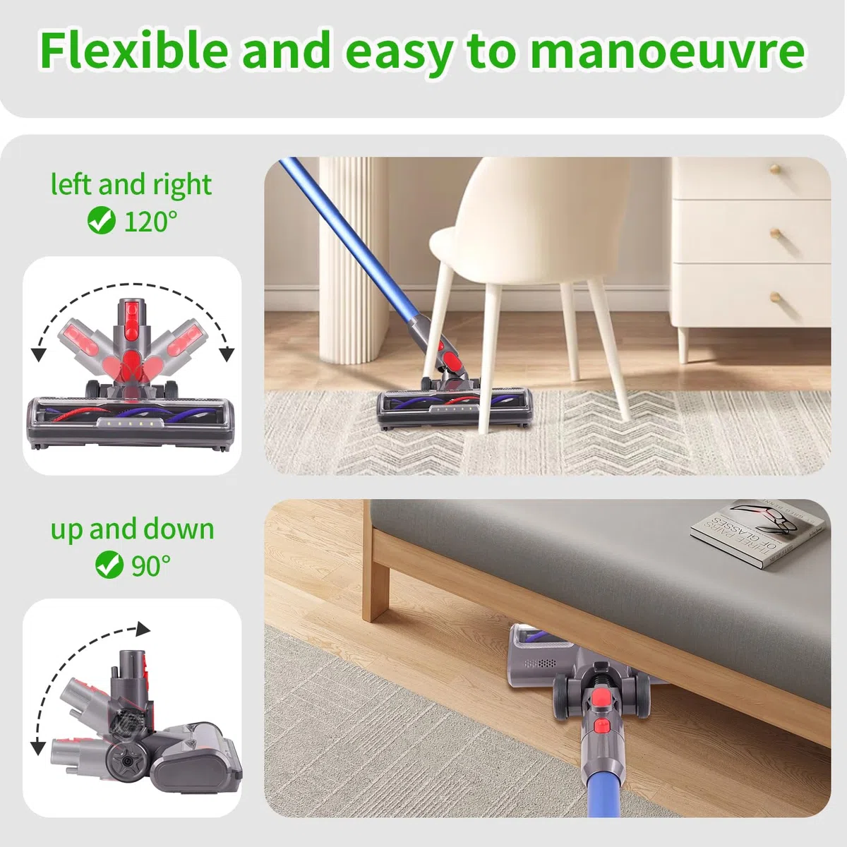 Spazzola Compatibile con Dyson V7 V8 V10 V11 V15 Accessorio per aspirapolvere Bocchetta per Pavimenti con 5 Luci Anteriori Larghe 26 cm