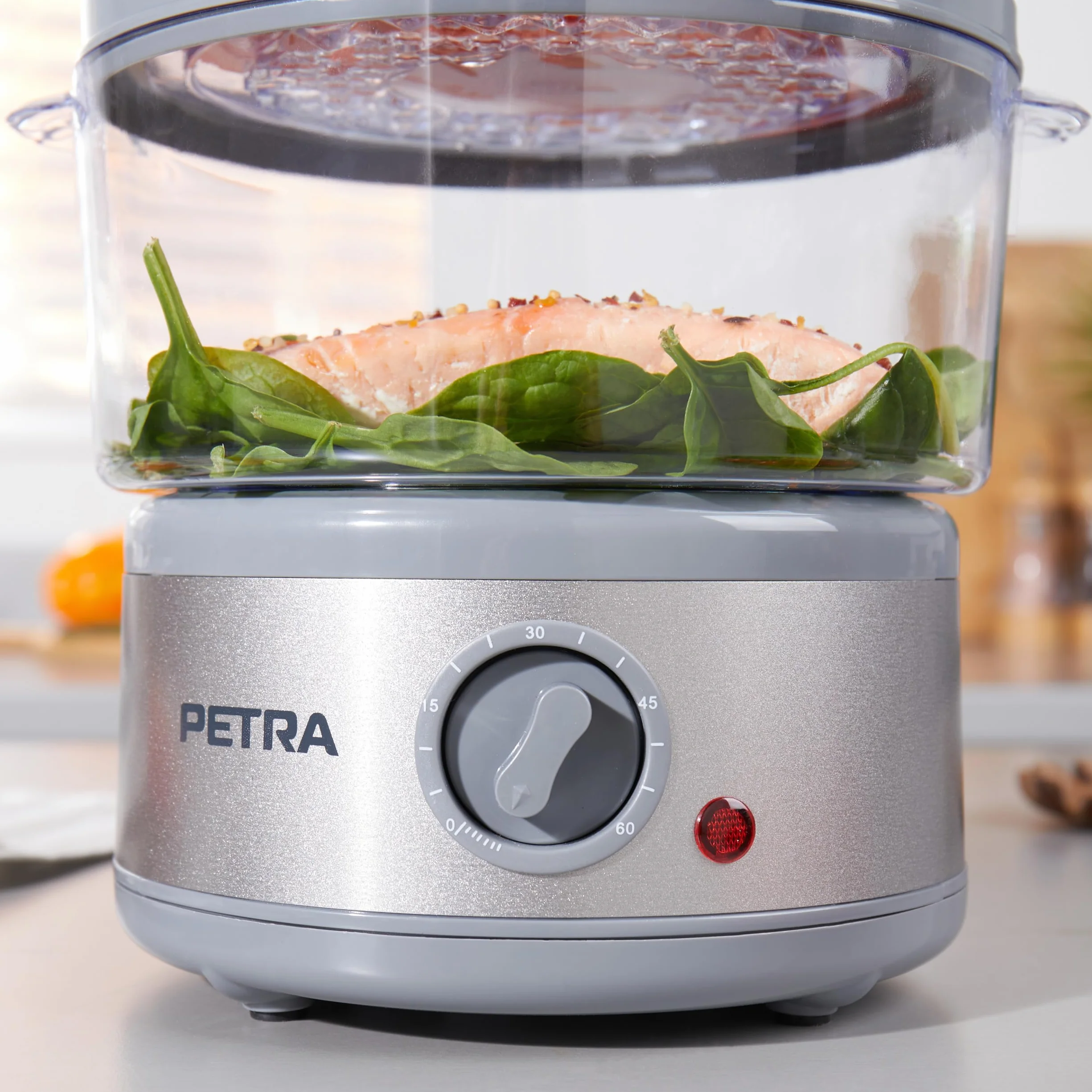 Petra PT2726ZV2HEVDE - Vaporiera elettrica a 3 livelli, 7,5 l, cestelli e contenitore per riso senza BPA, design compatto, timer da 60 minuti, 500 W, ciotole rimovibili, per carne e verdura