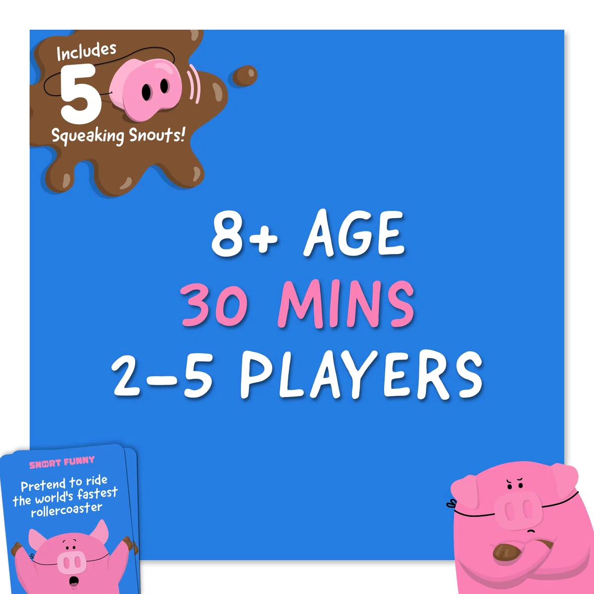 Snort Divertente – Il Fantastico Gioco di Partito in cui Ridi Perdi, Giochi di Famiglia per Bambini e Adulti con 150 Carte Sfida, 5 Nasi di Maiale & Gettoni di Fango, Giochi Divertenti per Amici e