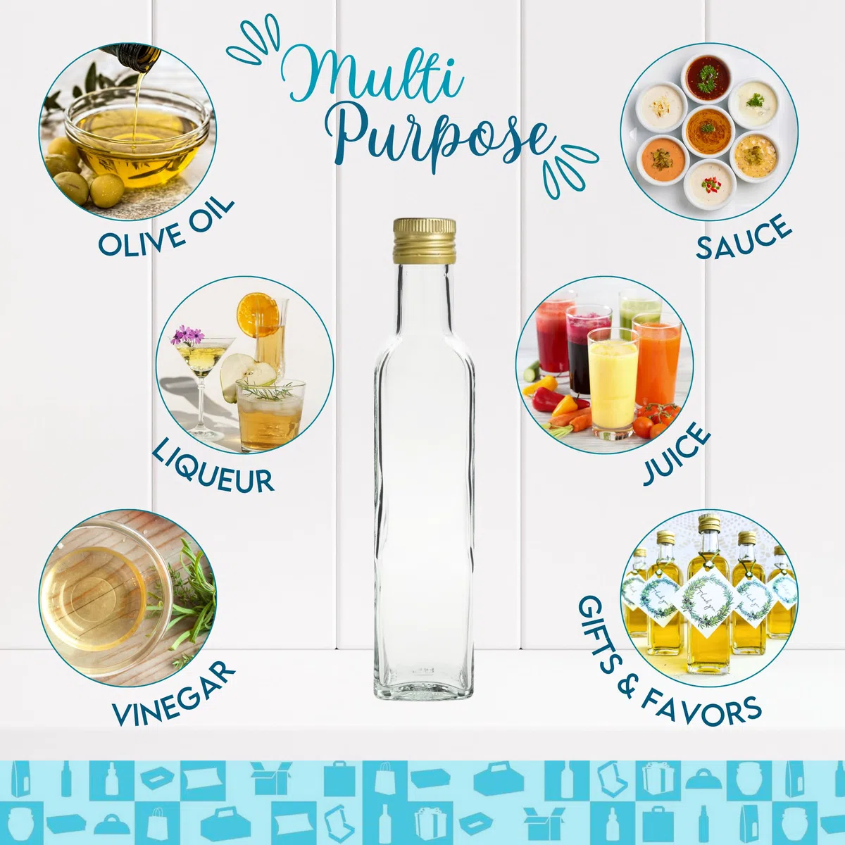 Espirito Rebelde 20 bottiglie di vetro, 250 ml, con tappo a vite dorato con beccuccio | Olio d'oliva, aceto, alcol, salse | Bottiglia per olio in vetro