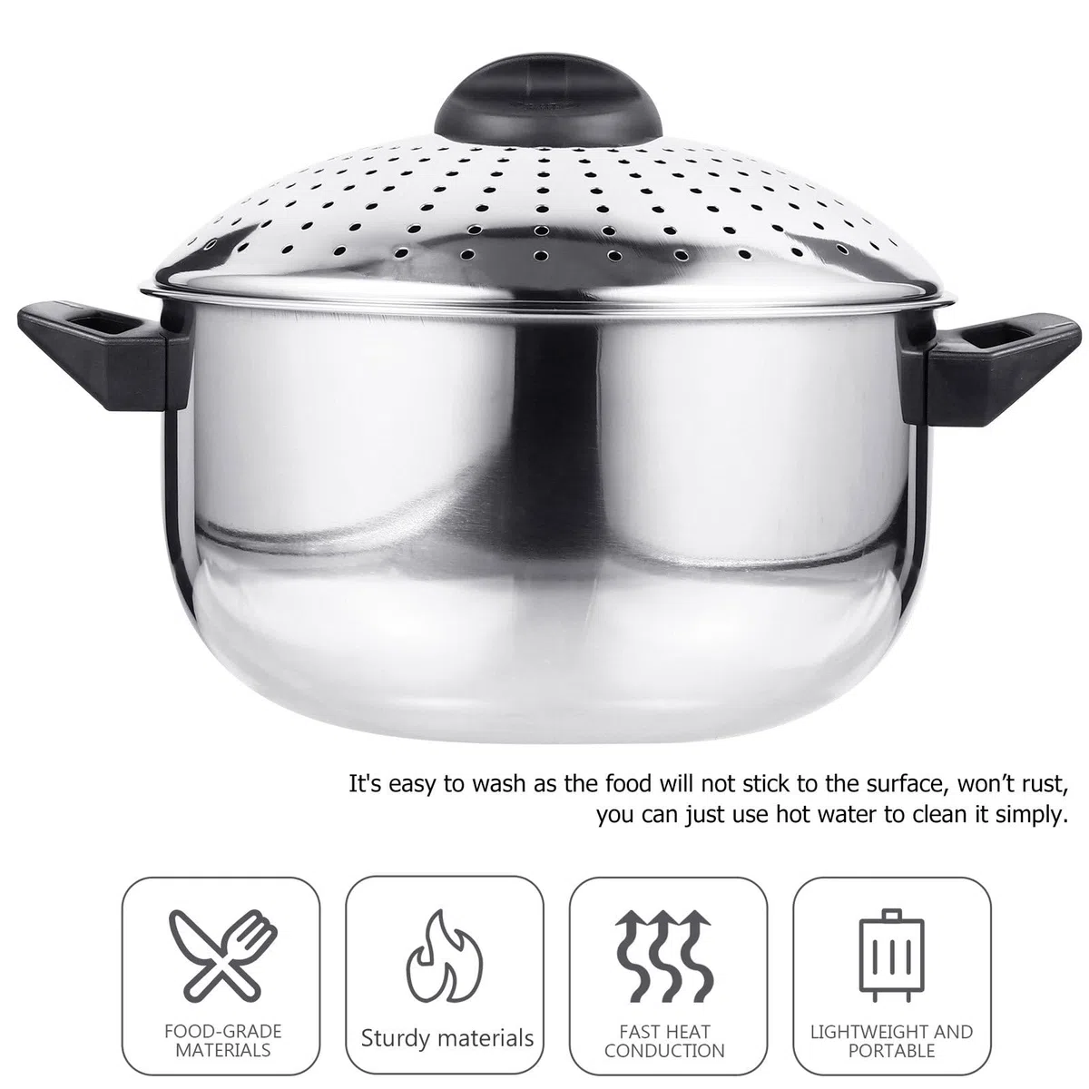 Garvalon Pentola Per Pasta in Acciaio Inossidabile Con Coperchio E Scolapasta Integrato Cuoci Noodles Rapido Leggero E Portatile Adatta Per Fornello Induzione