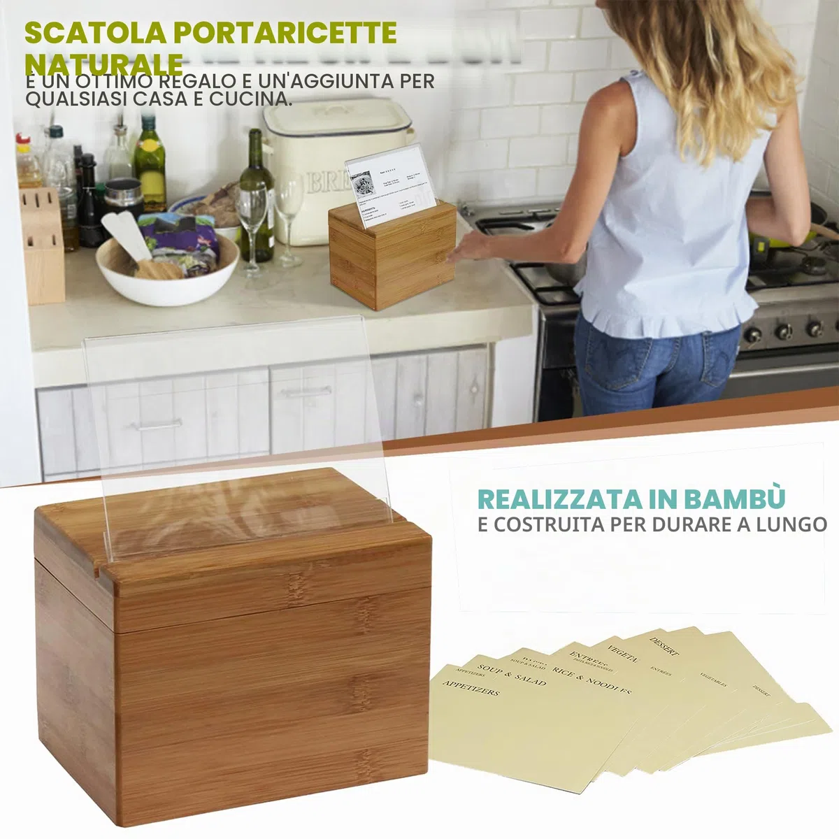 Oceanstar Bamboo Recipe Box with Divider, Natural by Oceanstar