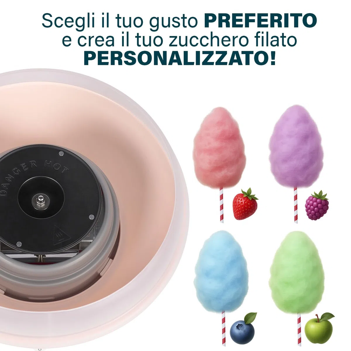 Princess Macchina per Zucchero Filato, 500W, Design Compatto, Parti Lavabili in Lavastoviglie, Con Bastoncini e Misurino, Senza BPA, Piedini Antiscivolo, Facile da Usare, 292990