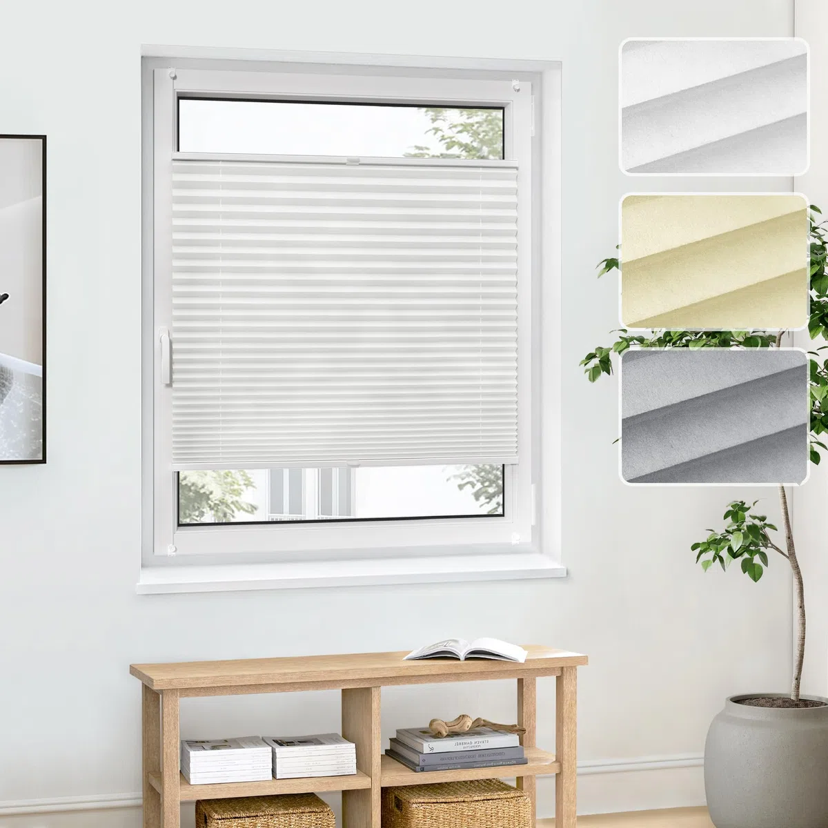 Jalousiescout Tenda Plissettata Klemmfix, 45x170cm, Bianco, Protezione Privacy Finestra Protezione Dal Sole, Tenda a Soffietto Traslucida per Finestra e Porta, Plissee Puro di Base