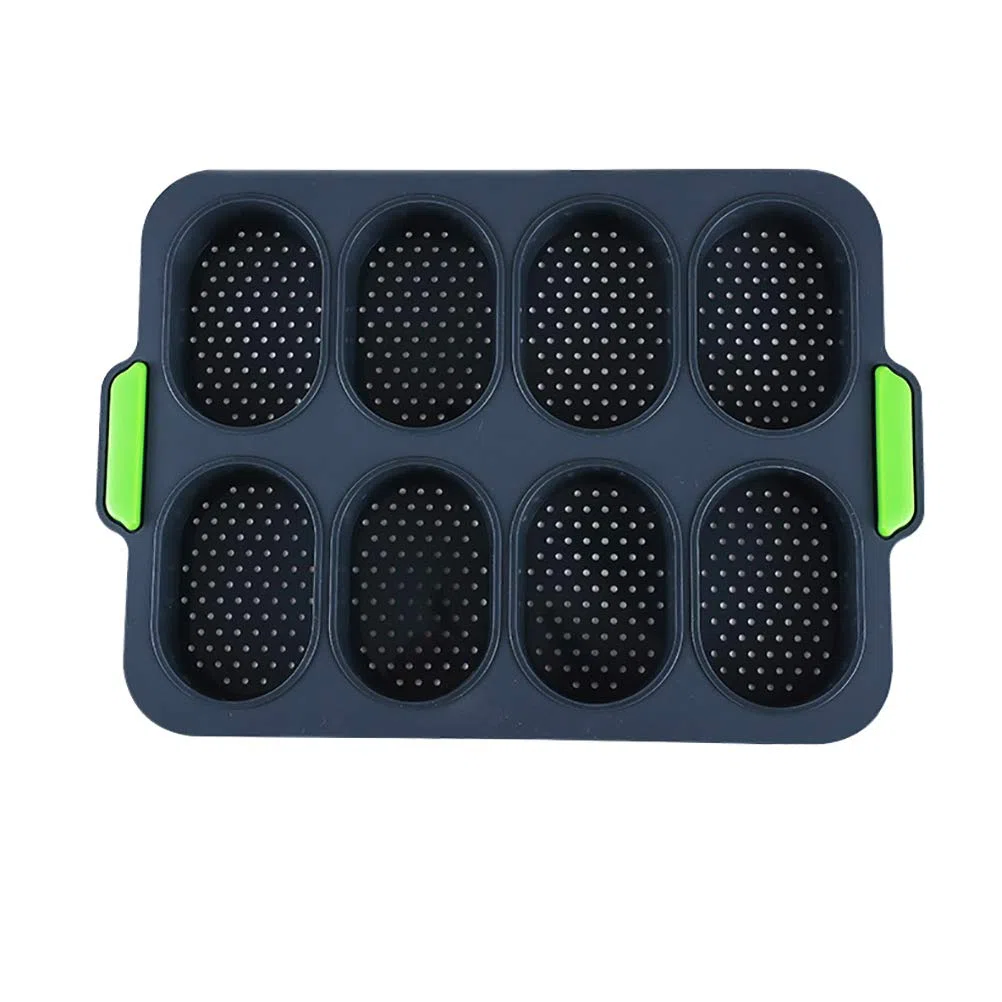 Mini Pan, Silicone Antiaderente Perforato Pane Francese Stampo Croccante Per Pane Pane Per Hot Dog (Grigio scuro)