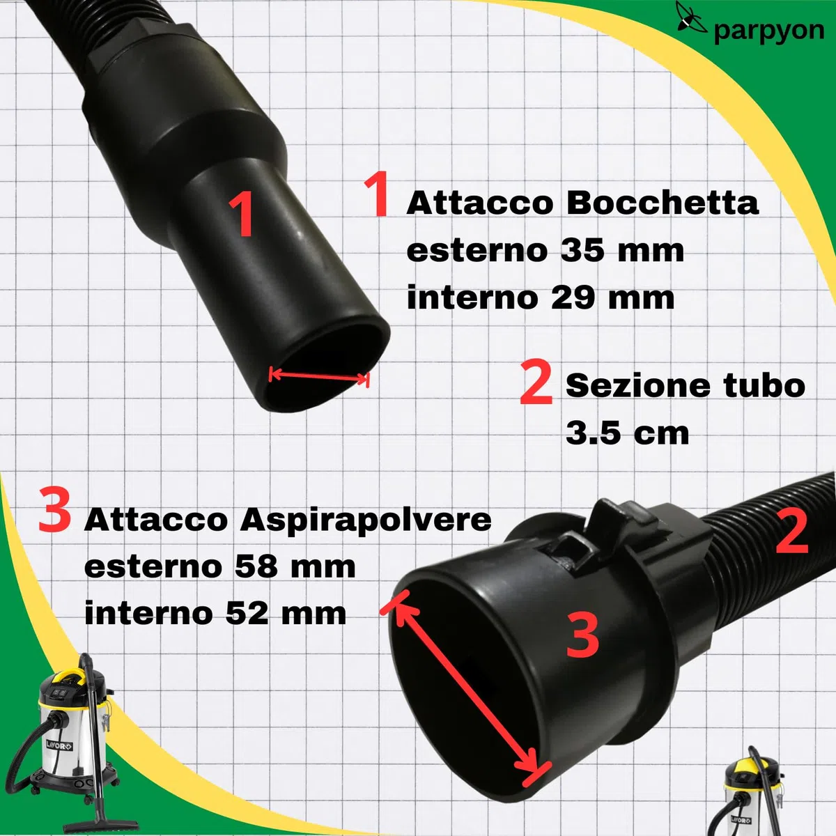 Parpyon Ricambio Lavor tubo flessibile Aspirapolvere - ricambi lunghezza 4 metri per bidone aspiratutto lavorwash