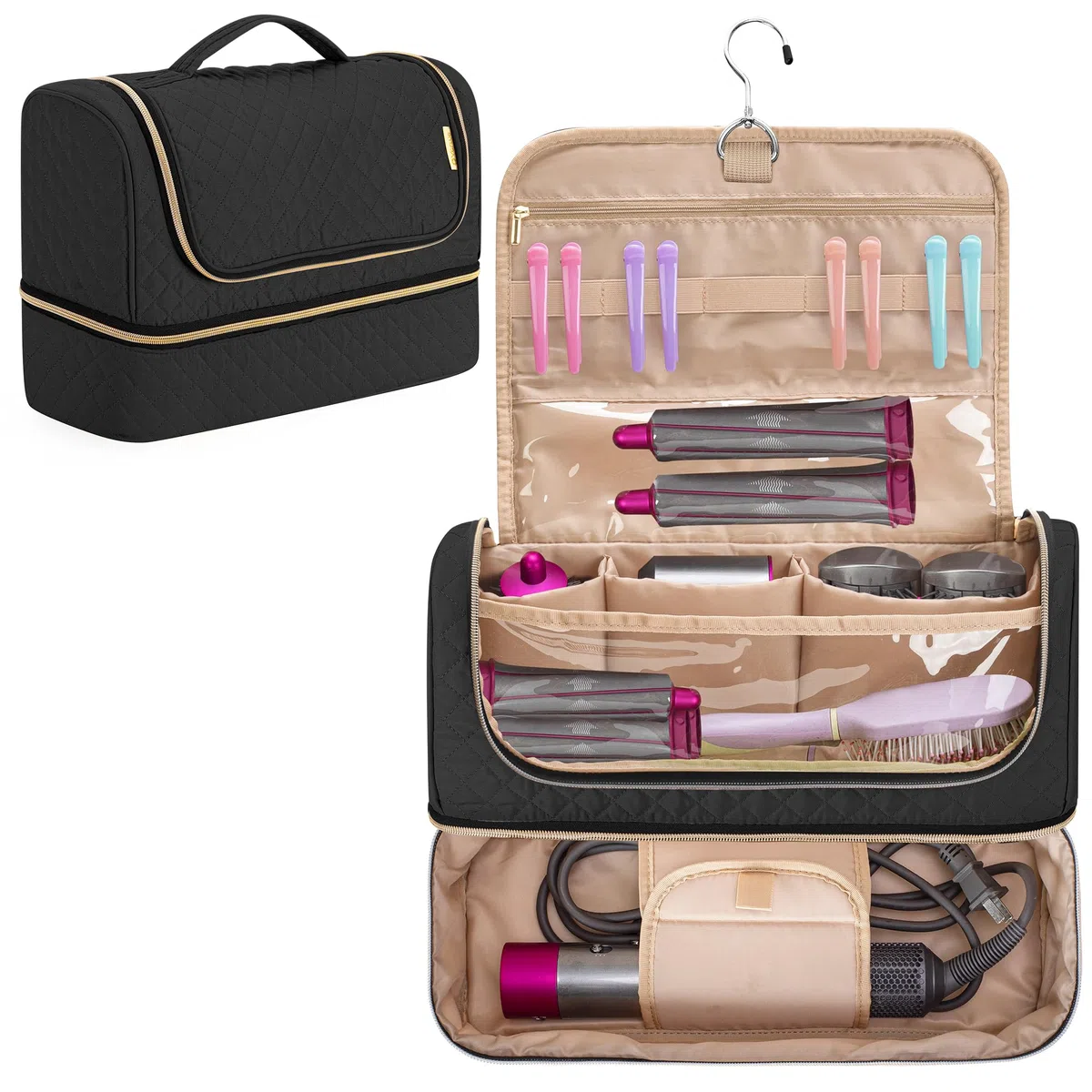 Yarwo Custodia da Viaggio Compatibile con Dyson Airwrap Styler Complete, Borsa Organizzatrice Portatile a Doppio Strato per Airwrap Styler e Accessori, Nero, in Attesa di Brevetto