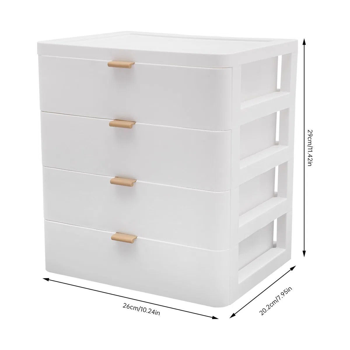 Cassettiera bianca con 4 cassetti, cassettiera a rotelle per ufficio, 26 x 20,2 x 29 cm, grande capacità, semplice cassetto trasparente per ufficio scolastico a casa