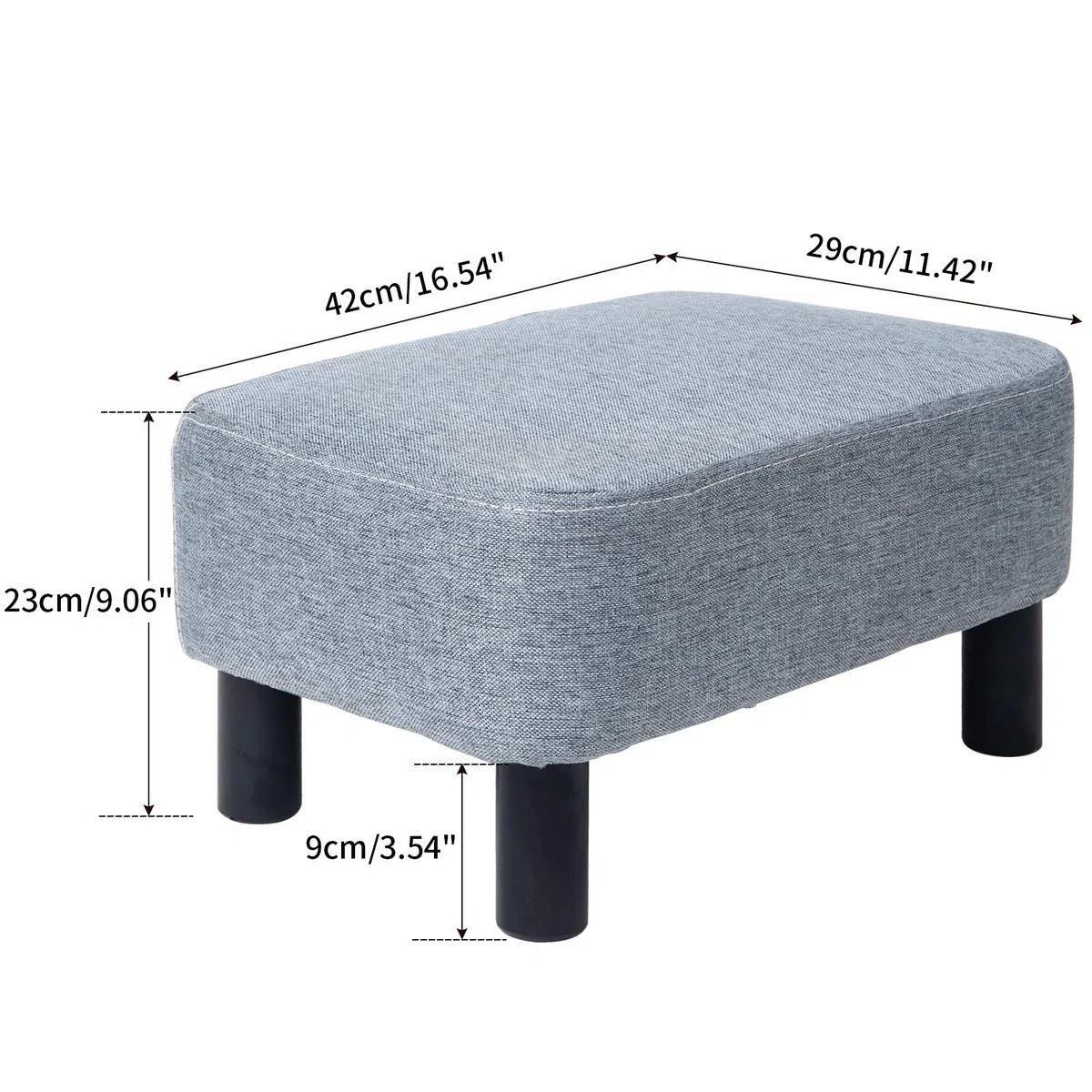IBUYKE Poggiapiedi Piccolo, Pouf in Tessuto di Lino, Ottomana Rettangolare con Seduta Imbottita Gambe in Legno di Pino e Imbottite, Grigio Chiaro RF-BD214-D