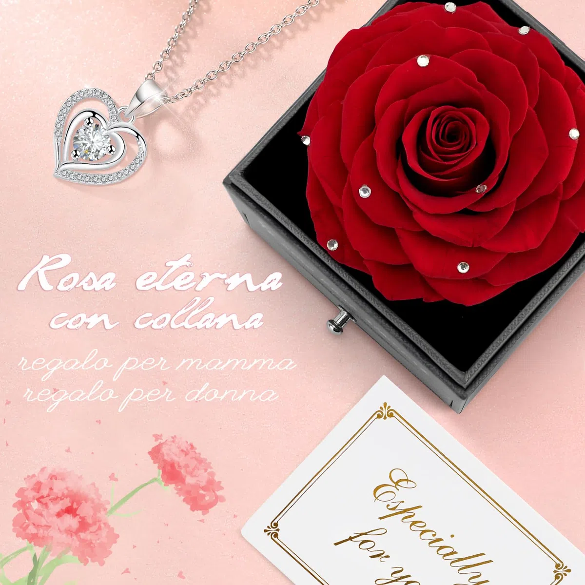 Miofula Rosa Stabilizzata Regalo Donna,Rosa Eterna con Collana Argento 925 Orecchini Donna,Ti Amo per Sempre,Regalo Donna Compleanno,Festa della Mamma Regalo Mamma Fidanzata Anniversario San Valentino