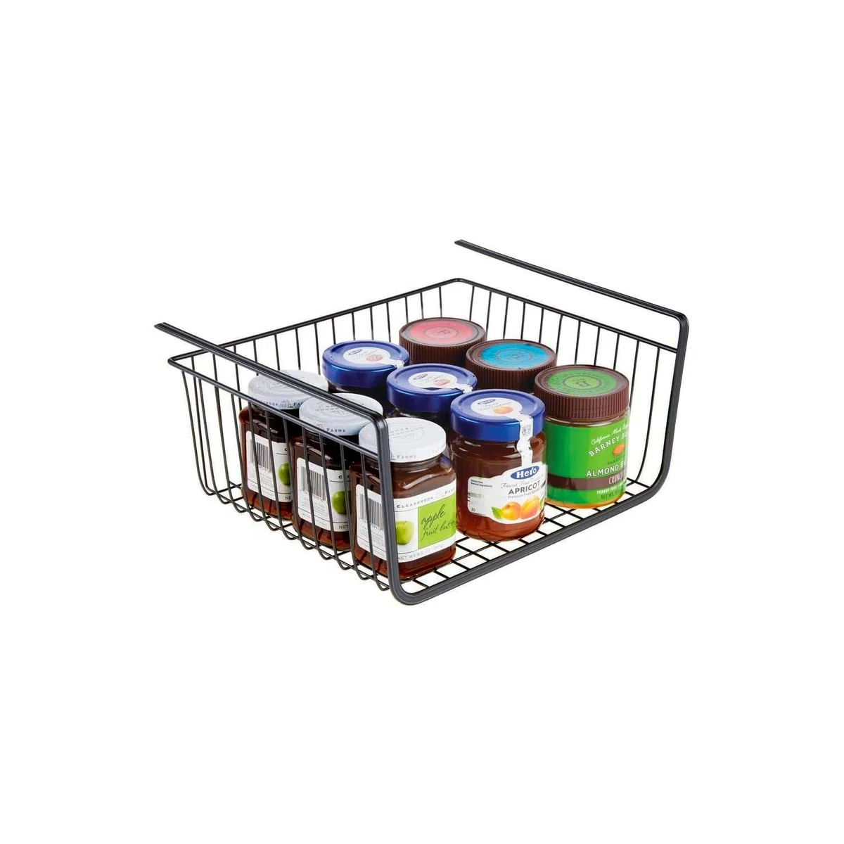 Avilia Cestello Sottoripiano da Cucina - Cestino Pensile Portaoggetti, con Protezione Antiruggine e Graffi, in Acciaio, 30x26x14cm, Nero