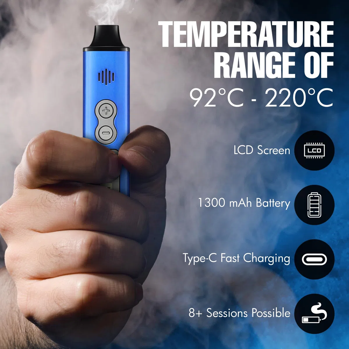 OVADA Kit vaporizzatore con schermo, controllo della temperatura, asciugatura a vapore, maneggevole, portatile, ampio intervallo di temperatura, ricarica rapida in ceramica, erbe aromatiche al vapore