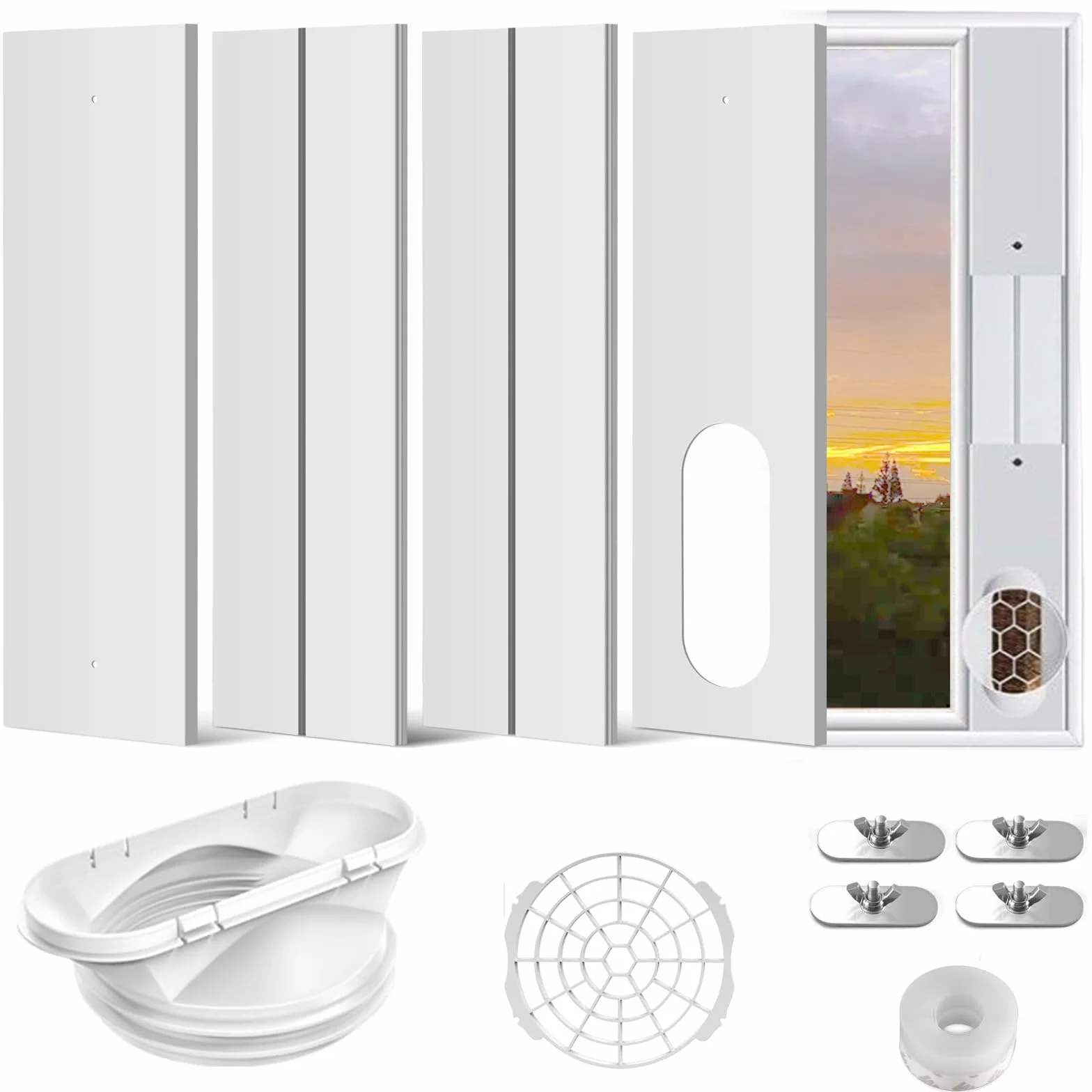 Kit di sfiato per finestre Air Condizionatore - per Tubo di Scarico 13 cm in Senso antiorario/in Senso orario e 15 cm in Senso antiorario, per Finestra da 43-140cm - Nessun tubo