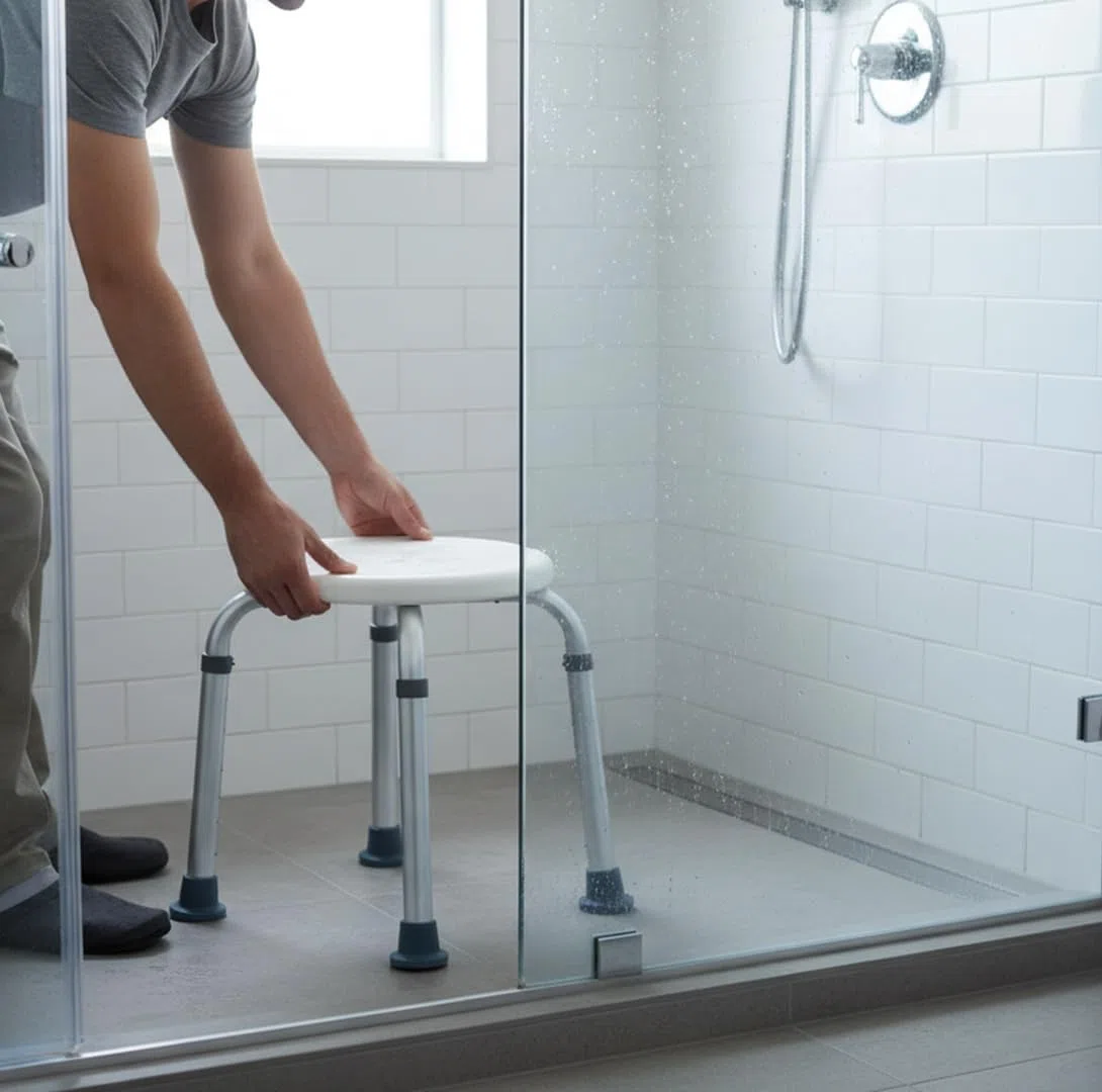 Ausilium Sgabello per Doccia Circolare in Alluminio Anodizzato - Sedile da Bagno per Anziani e Disabili - Altezza Regolabile - Piedini Antiscivolo, Portata 100 kg