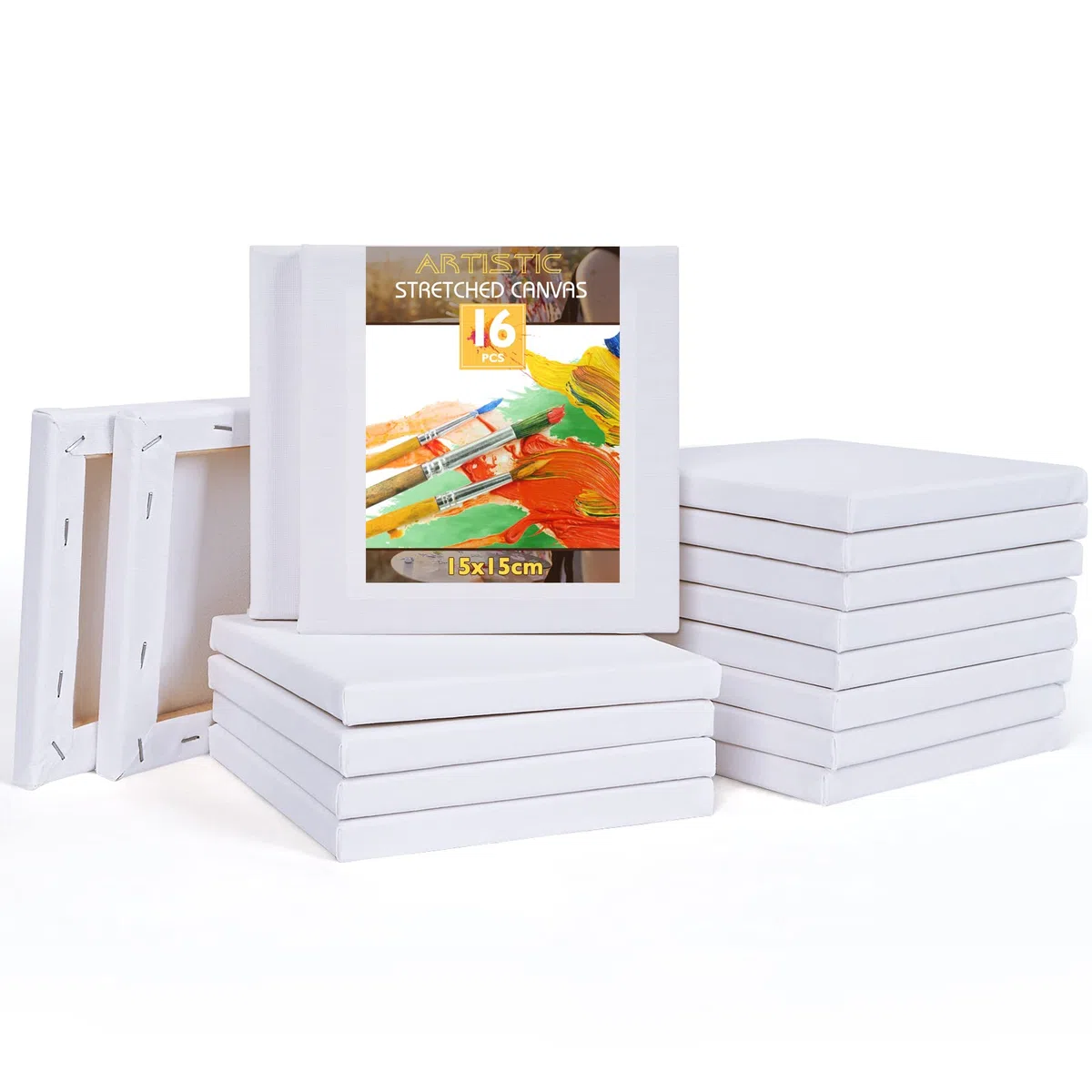 HOTOOLME 15x15cm Tele Intelaiate 16pz per Pittura per Artisti, Tele Prestirate 100% Cotone, Prive di acidi, Per Dipingere, ad Acrilici, Pittura ad Olio