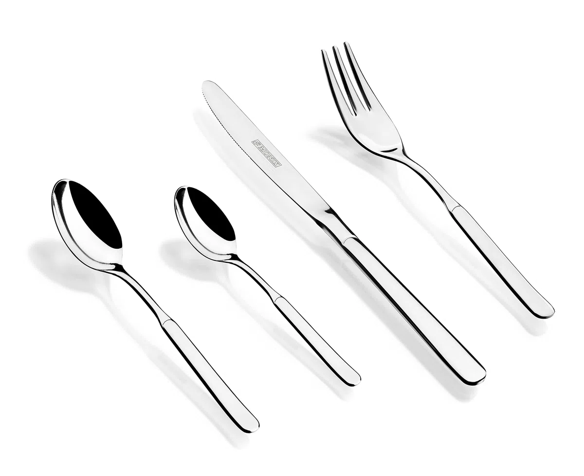 MONIX Milan | Set di posate di 24 pezzi con coltello da bistecca, acciaio inossidabile 18/10, design contemporaneo, finitura lucido brillante, spessore 2 mm (6 persone)